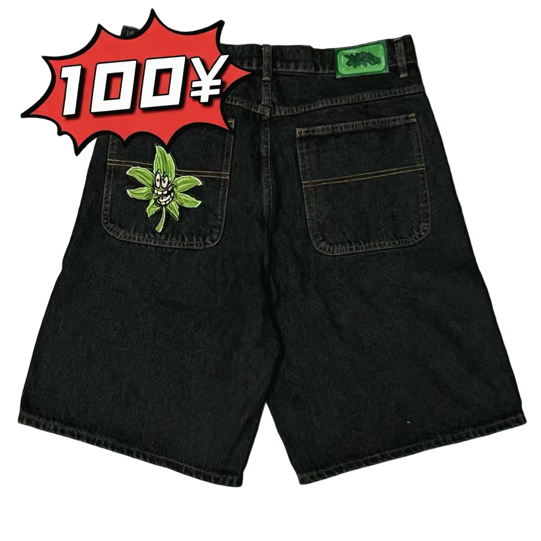 Poser Leaf Embroidered Denim Shorts - Image 17