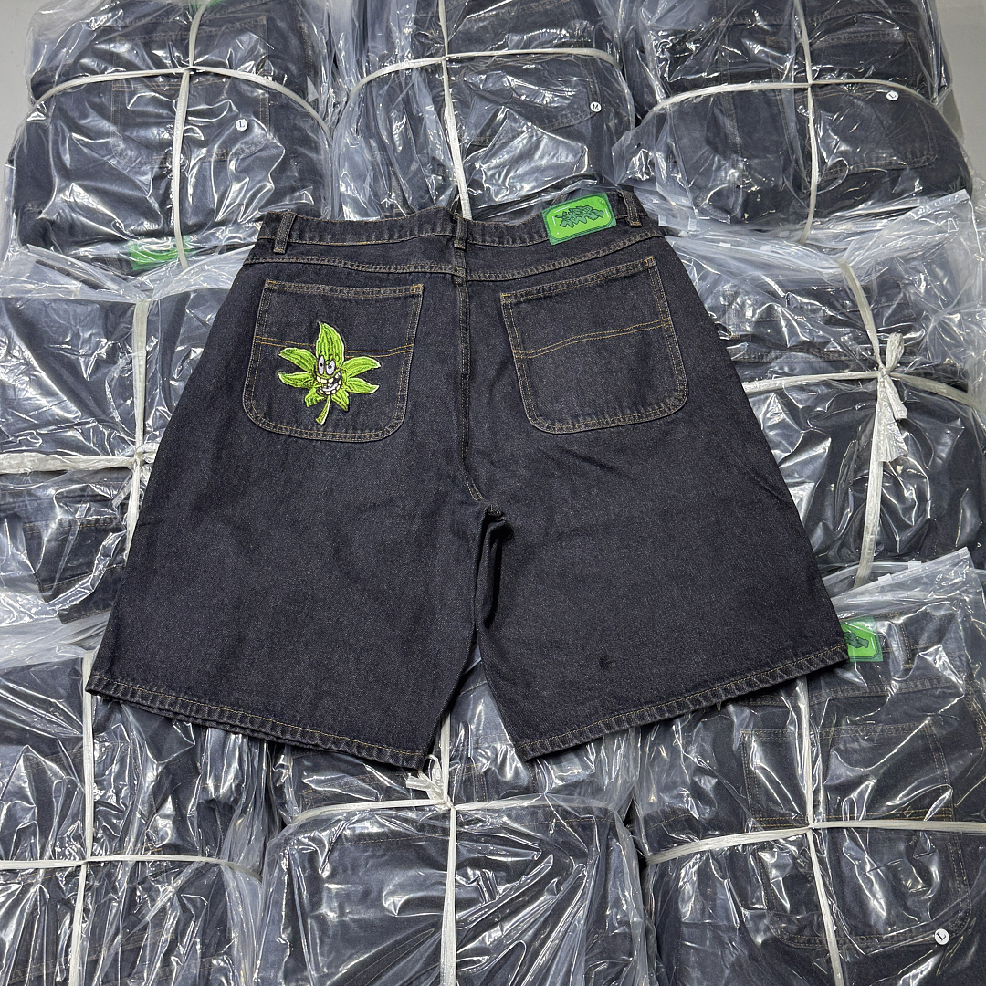Poser Leaf Embroidered Denim Shorts - Image 3