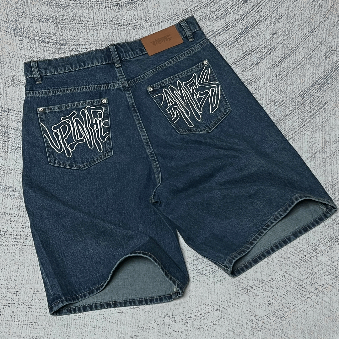 Up In Flames Denim Shorts (Blue) - Image 6