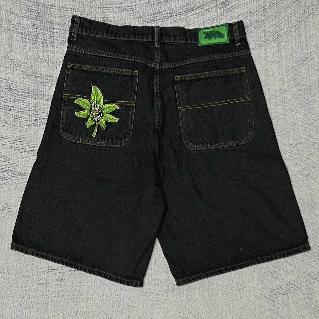 Poser Leaf Embroidered Denim Shorts - Image 5