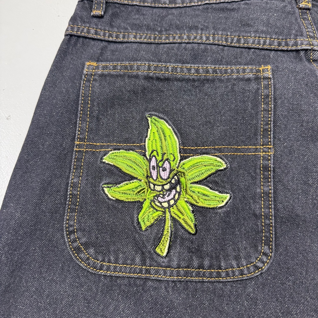 Poser Leaf Embroidered Denim Shorts - Image 10