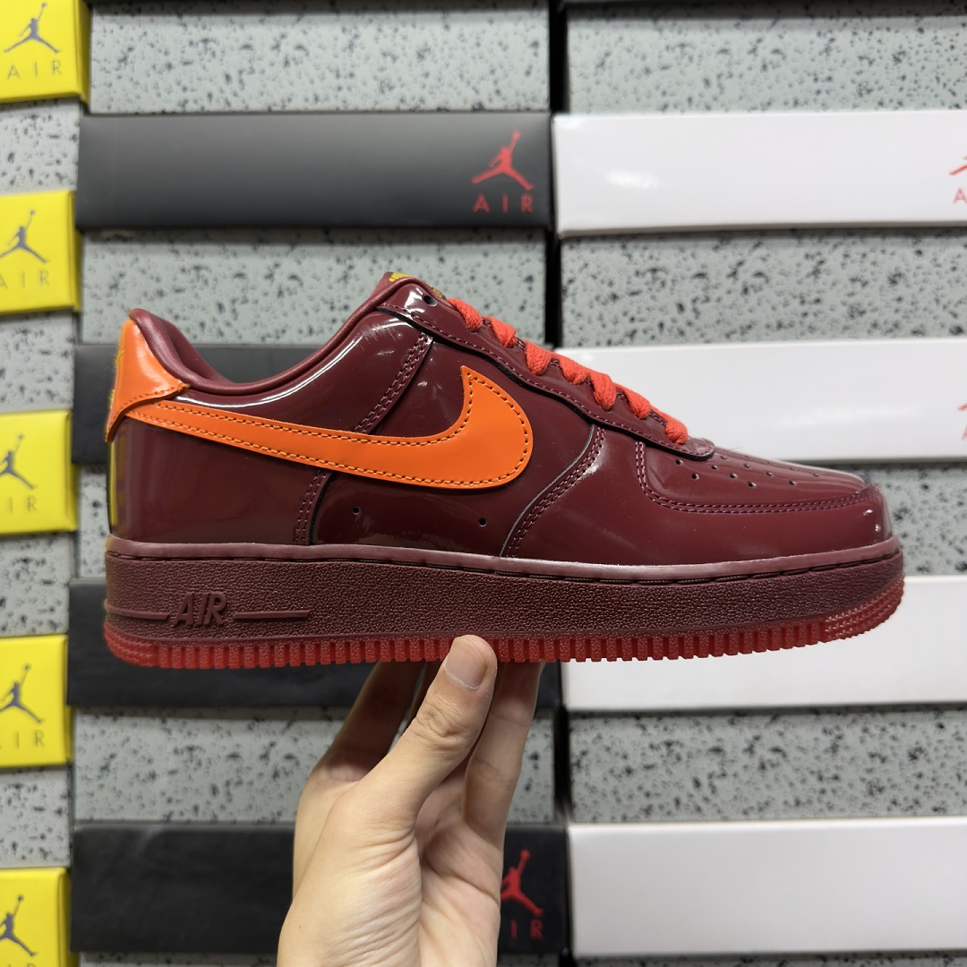 Nike Air Force 1 Low Patent Leather Dark Team Red Safety (Orange) - Image 8