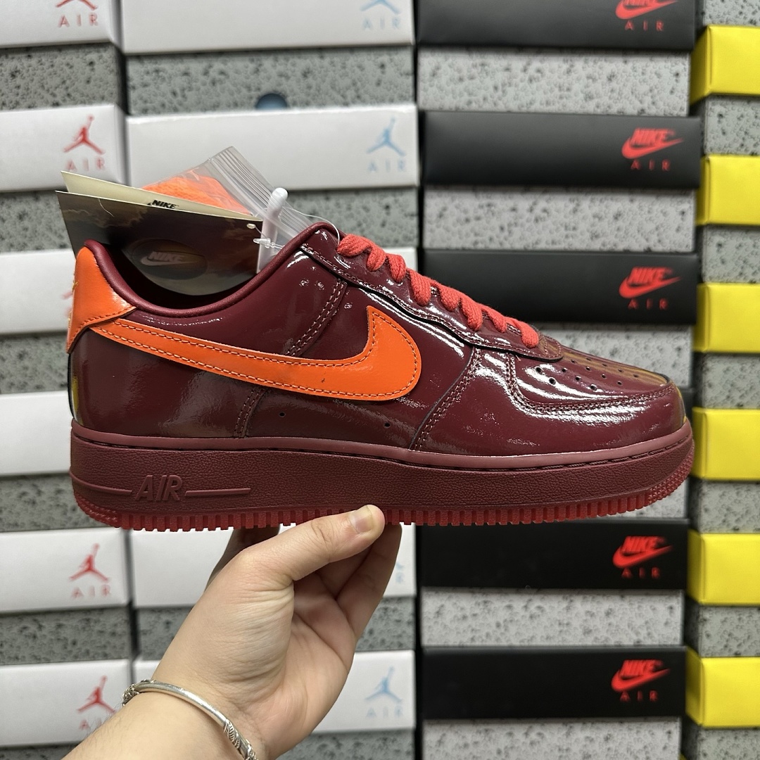 Nike Air Force 1 Low Patent Leather Dark Team Red Safety (Orange) - Image 3