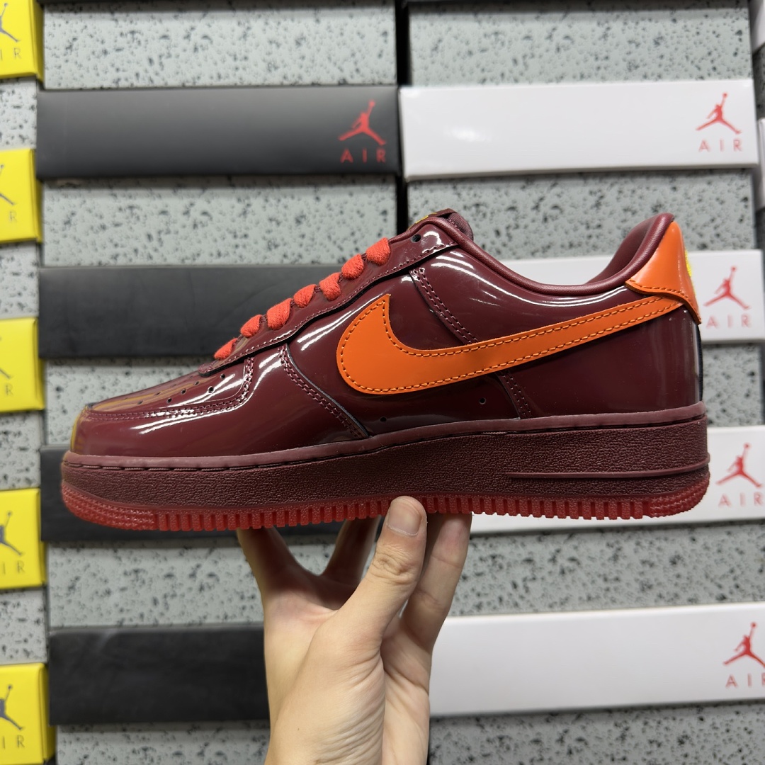 Nike Air Force 1 Low Patent Leather Dark Team Red Safety (Orange) - Image 6